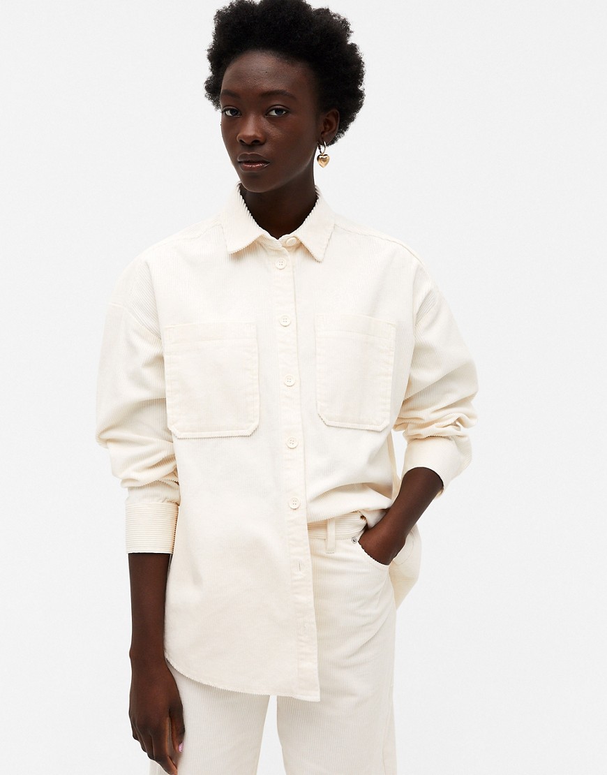 Monki Conny-Li cord shirt in white