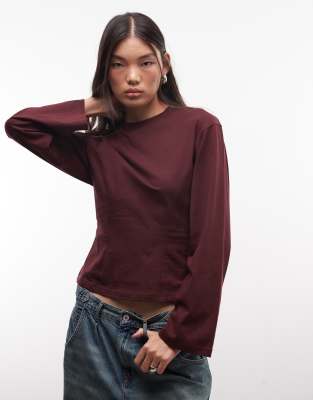 Monki Contour Seam Long Sleeve Top In Red