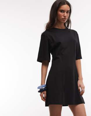 Monki contoured t-shirt mini dress in black