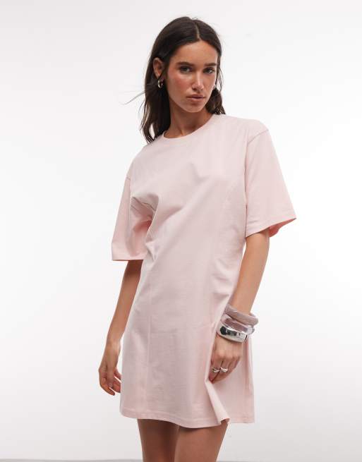 Monki contoured t-shirt mini dress in peach, 3 of 4