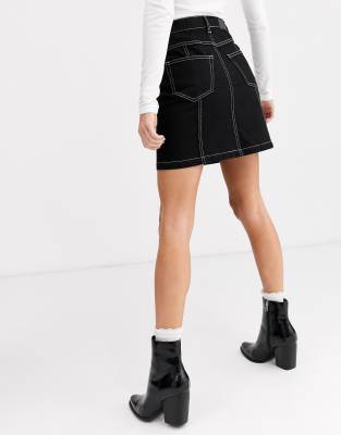 White denim skirt with black outlet stitching