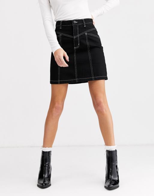 Black and 2025 white denim skirt