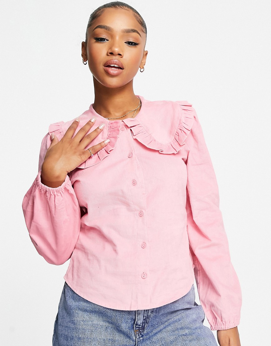 Monki cord blouse with collar detail in pale pink
