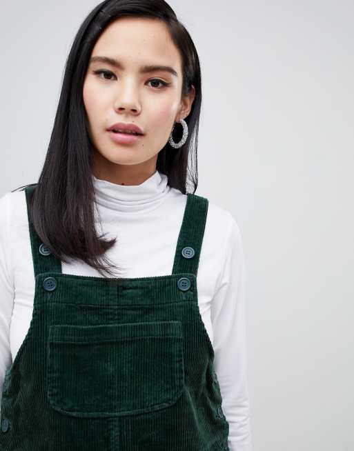 Monki cord dungaree dress in dark green