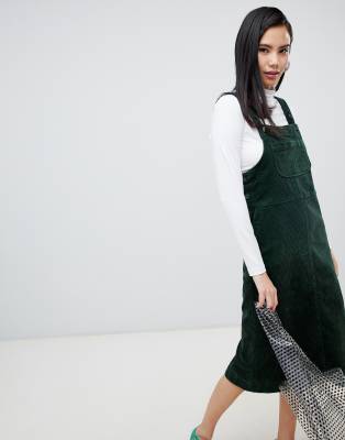 green cord dungaree dress