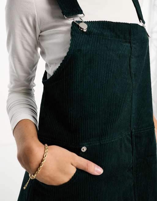 green dungaree dress Marks and Spencer Girls Green Striped Cotton Pinafore/Dungaree Dress S –  Preworn main image 1