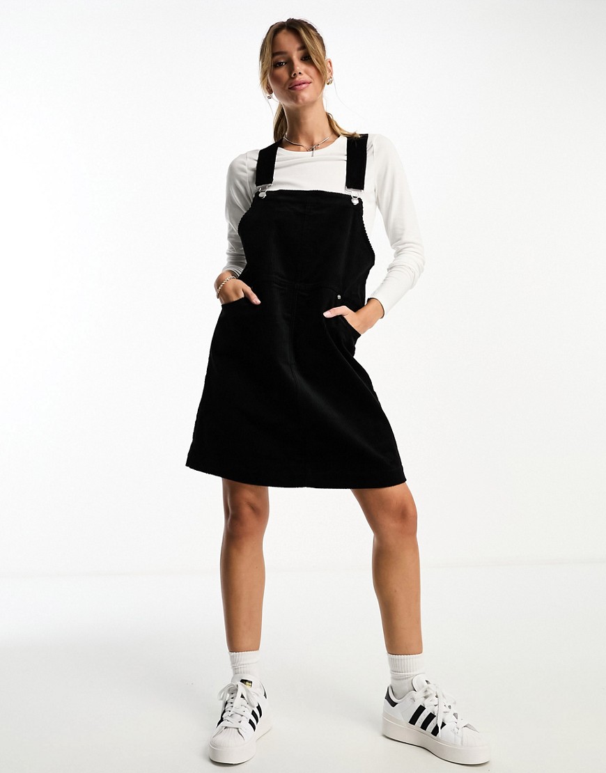 Monki Cord Mini Overall Dress In Black