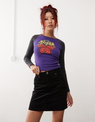 cord mini skirt in black