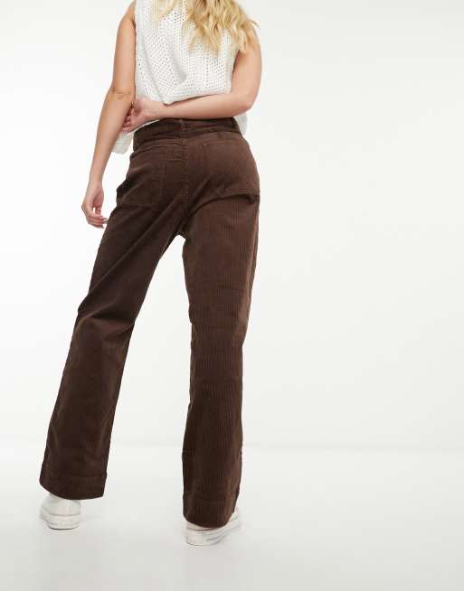 (Light Tan M)Women Corduroy Pants Straight Leg Trousers Buttoned Side GSA