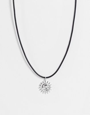 Monki cord sun pendant necklace in silver