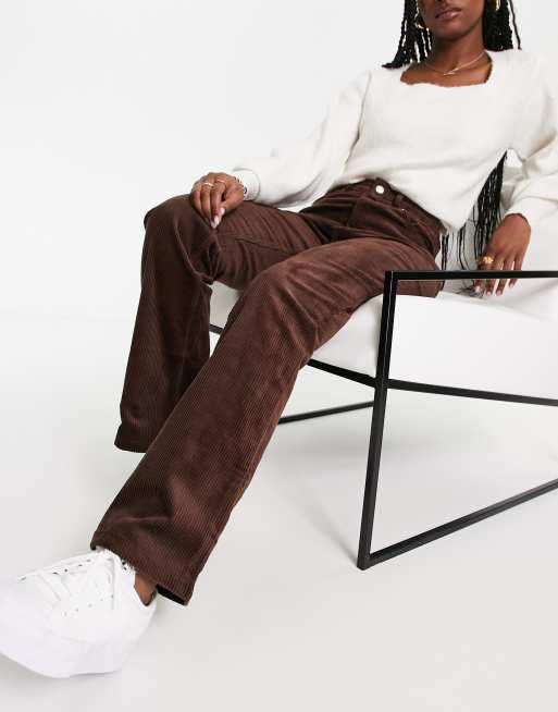 Monki - Corduroy broek met uitlopende pijpen in bruin