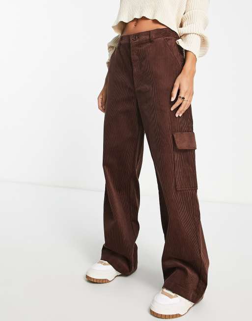 Monki corduroy cargo trousers in brown