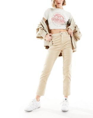 Monki corduroy high waisted cropped trousers in sand - ASOS Price Checker