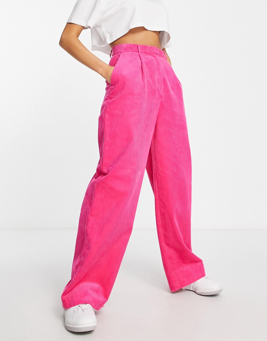 Monki corduroy pants in hot pink