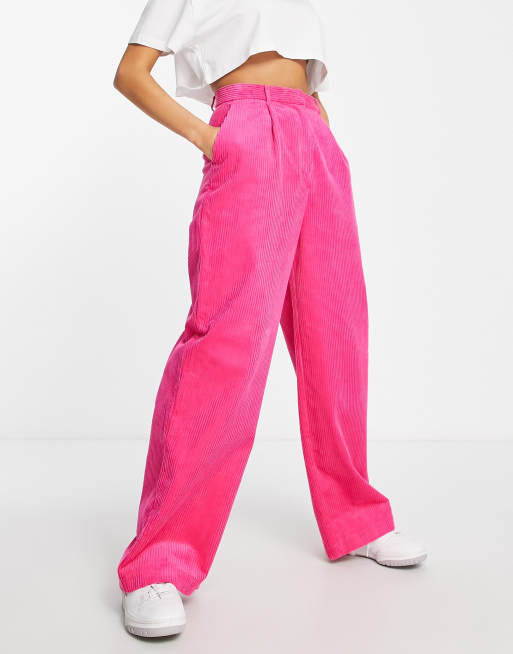 NEON PINK PANTS Womens Wide Leg Pants With Pockets Unisex Pants