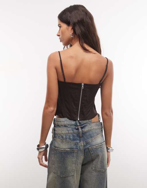 Monki corsettop met contouren in donkerbruin, 4 van 4
