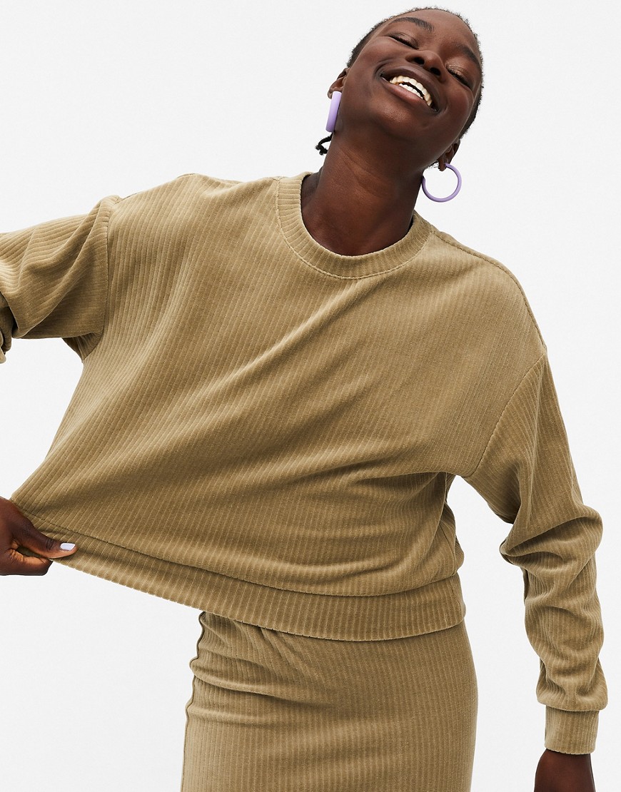 Monki Cory cord sweater in beige-Neutral