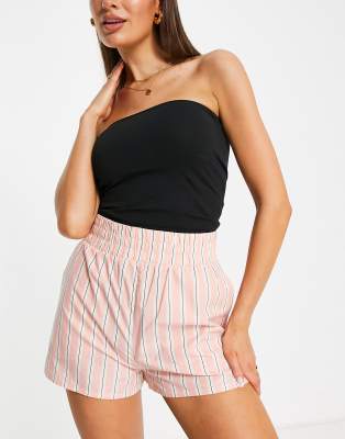 Monki cotton boxer shorts in pink stripe - part of a set