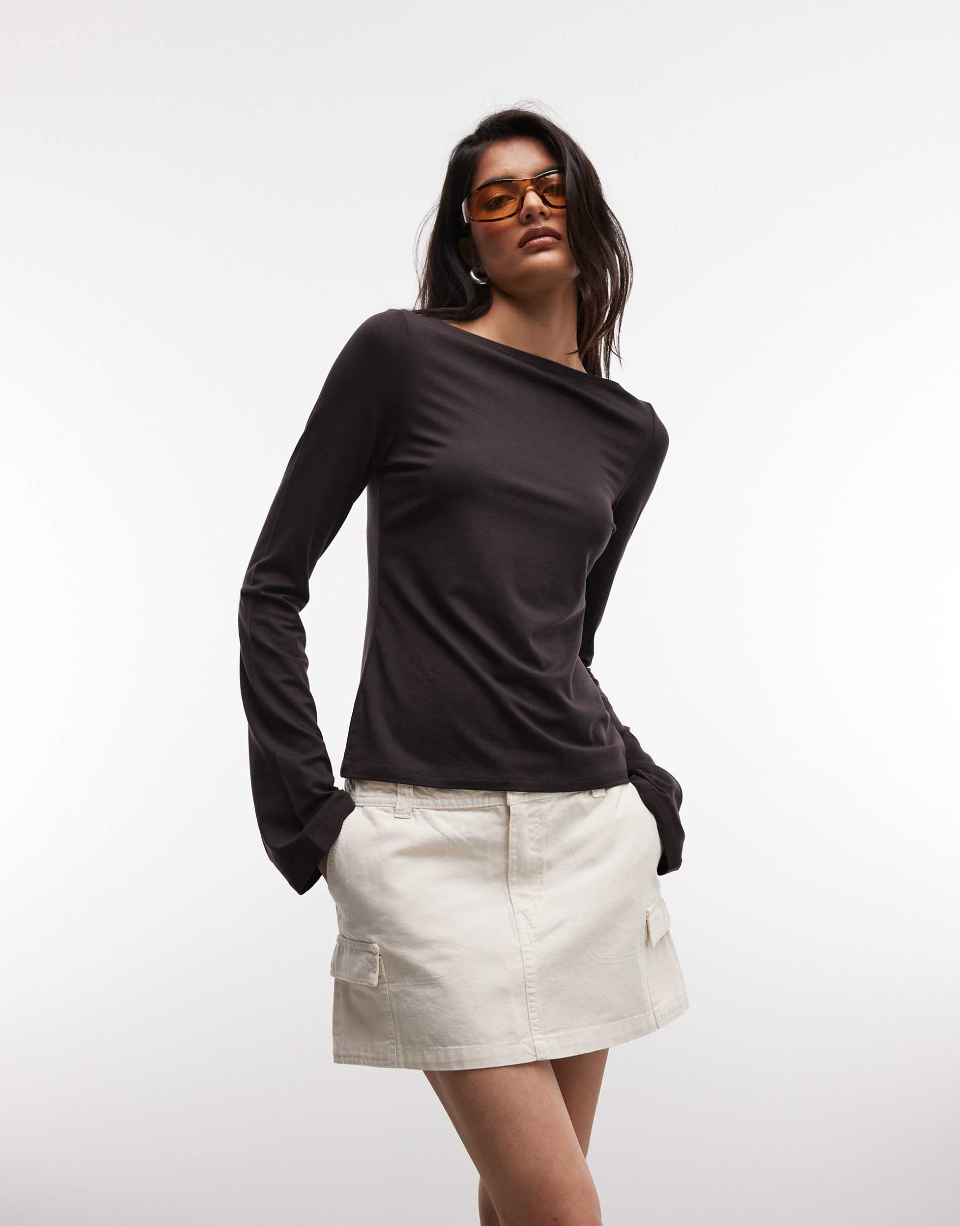 monki cotton cargo mini skirt with pockets in off white