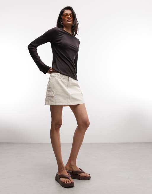 Monki cotton cargo mini skirt with pockets in off white, 3 of 5