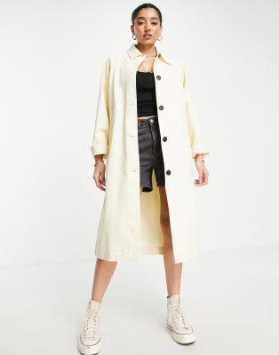 Monki Cotton Collared Coat In Pastel Yellow