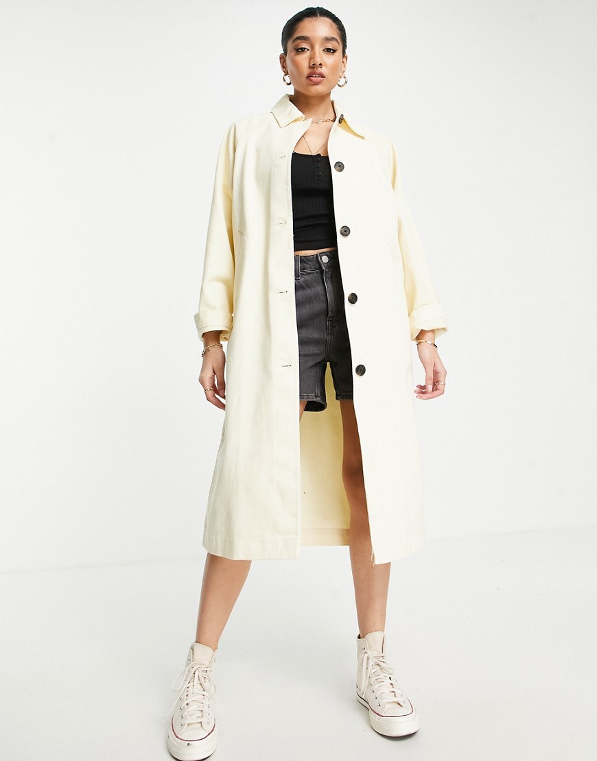 Monki Cotton Collared Coat In Pastel Yellow In Neutral