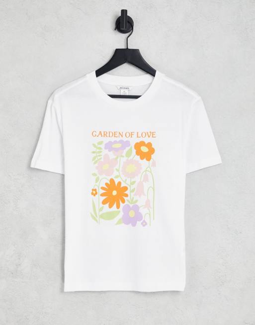 Monki cotton garden print t-shirt in white - WHITE