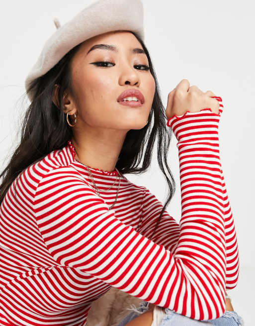 Fly Girl Red Ribbed Lettuce Edge Tube Top