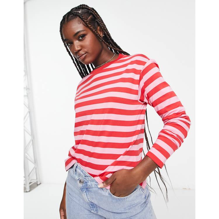 Red long sleeve striped 2024 shirt