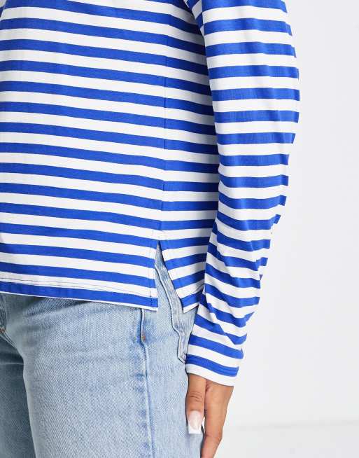 Monki cotton long sleeve striped top in blue and white | ASOS