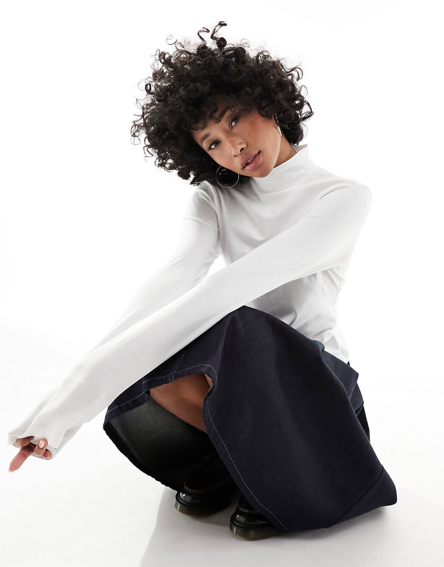 Monki cotton long sleeve top in white