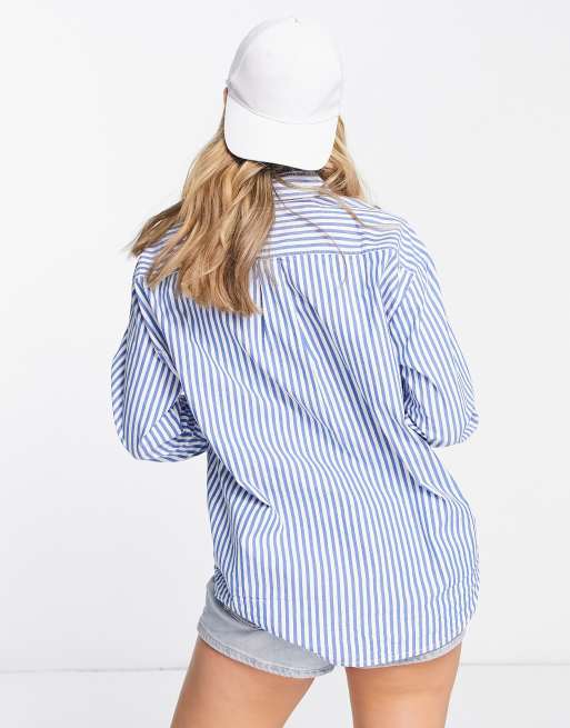 Monki oversized shirt in blue and white stripe