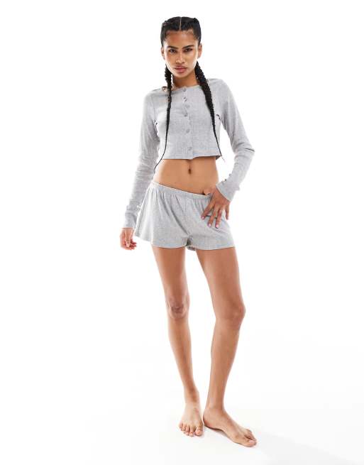 Monki cotton pointelle jersey shorts in grey melange (part of a set)