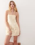 [Monki] Monki cotton poplin mini dress with tie straps in butter yellow XL Yellow