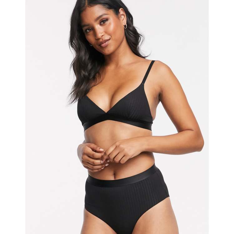 Monki cotton ribbed bralette in black