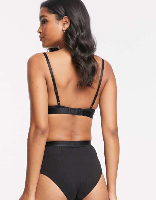 Monki cotton ribbed bralette in black