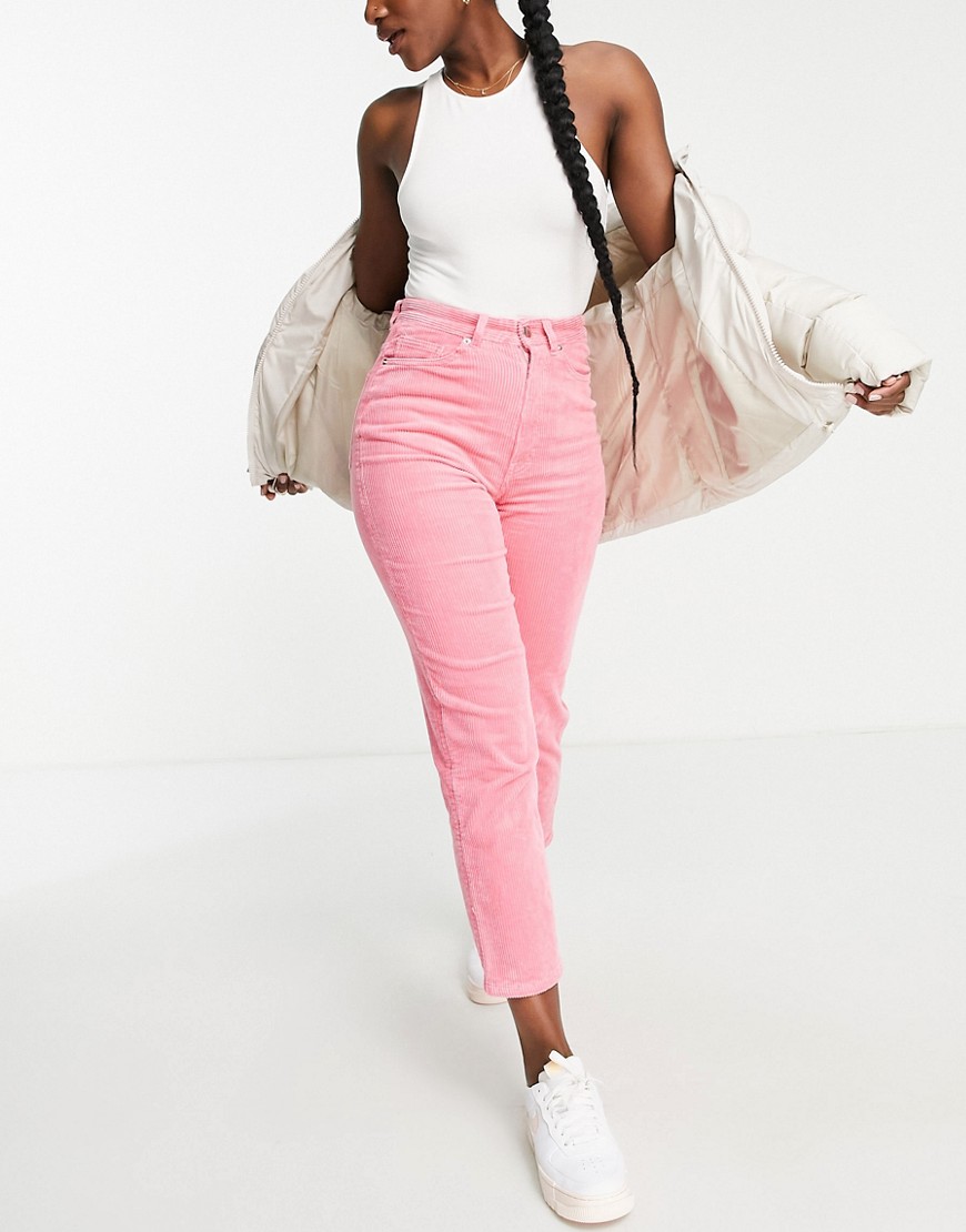 Monki cotton straight cord pants in bright pink
