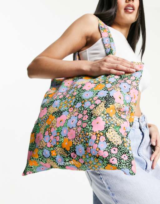 Monki cotton tote bag in multi floral print | ASOS