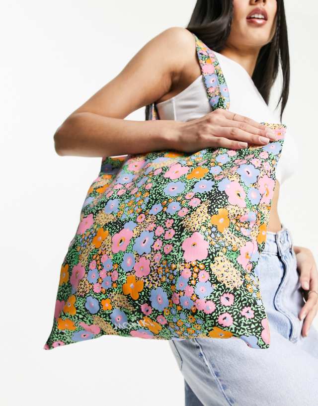 Monki cotton tote bag in multi floral print