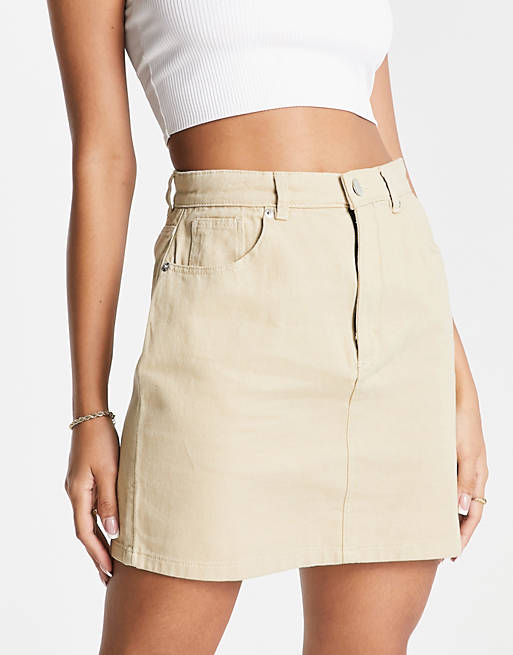 Monki cotton twill mini skirt in beige | ASOS