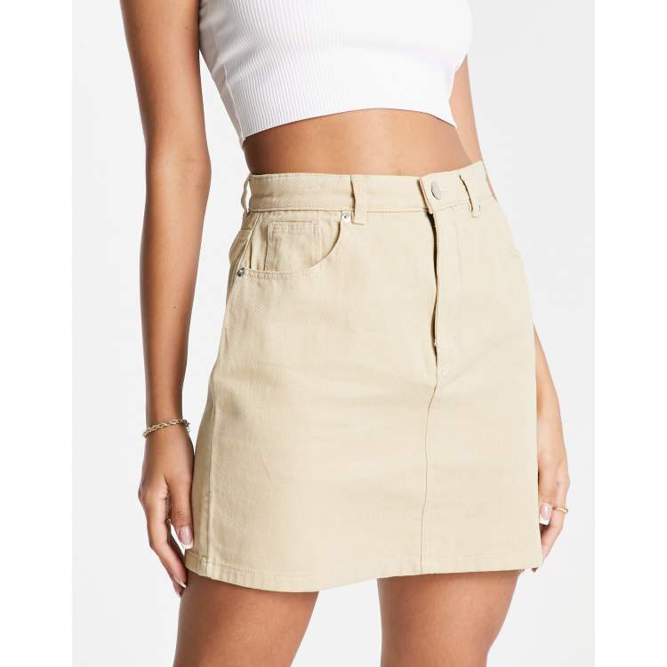 Monki cotton twill mini skirt in beige