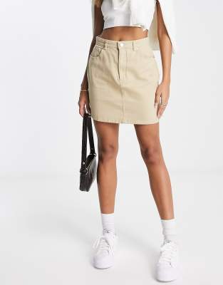 Monki cotton twill mini skirt in beige | ASOS