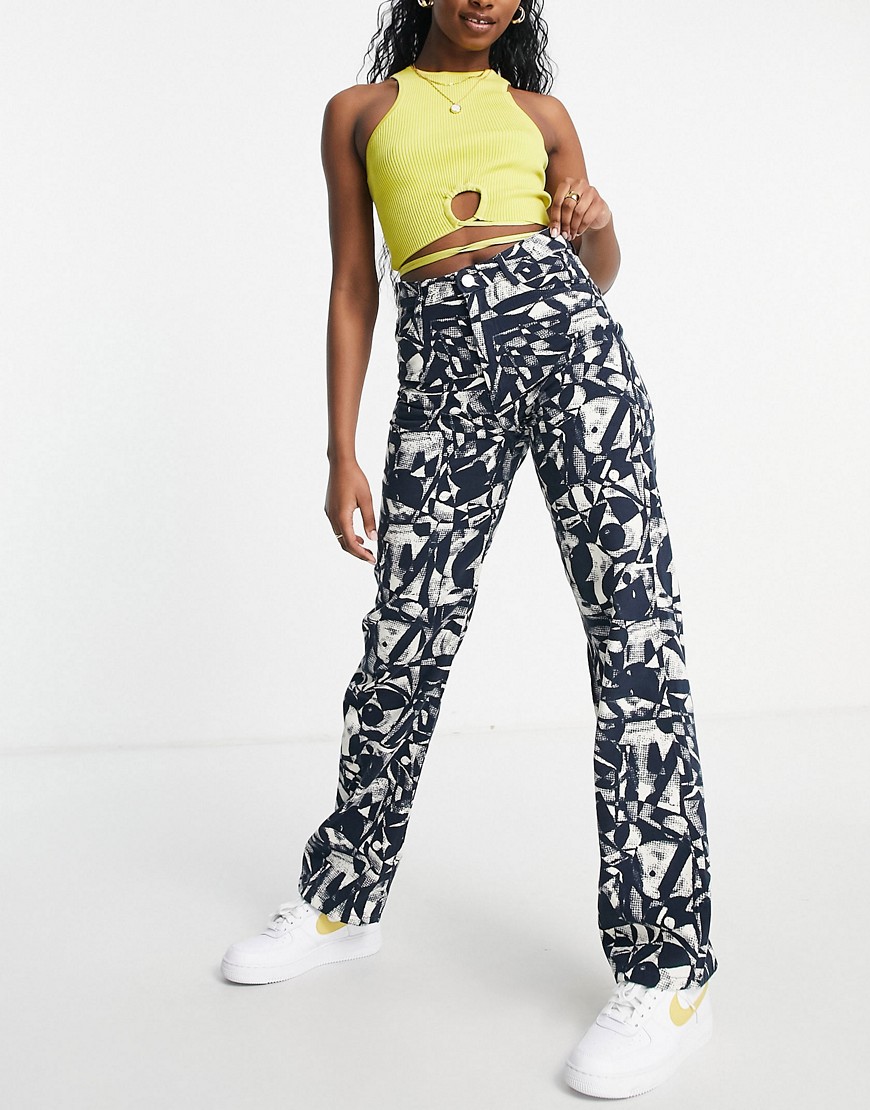 Monki cotton twill pants in graphic print - part of a set-Multi