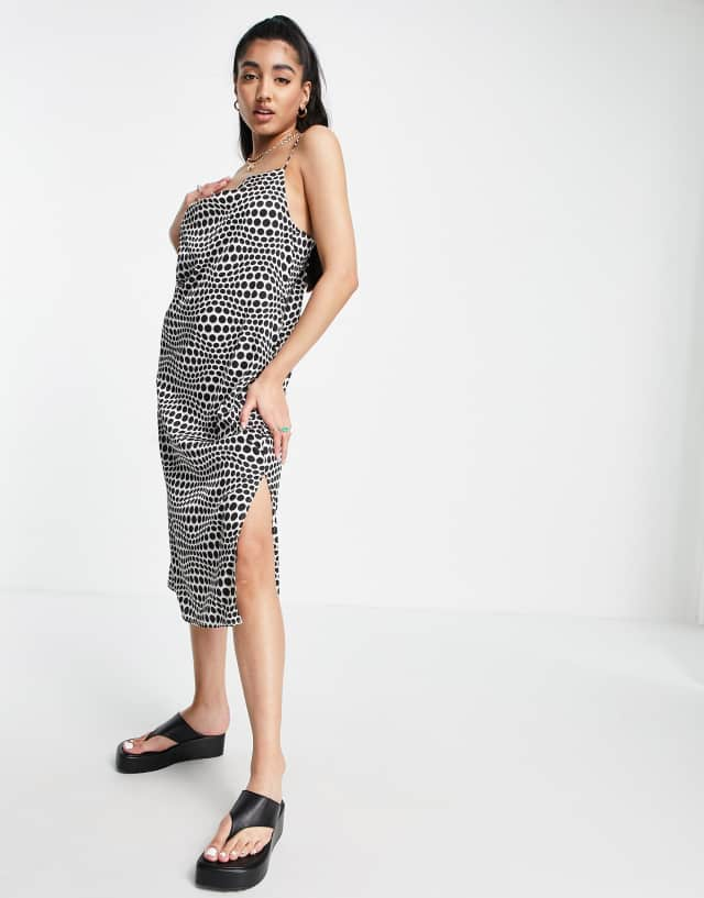 Monki cowl neck cami midi dress in spot print