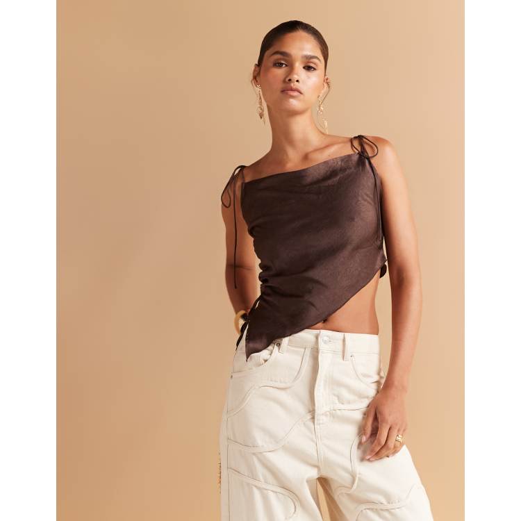 c様cami s Monki cowl neck satin cami top with ruched tie side detail