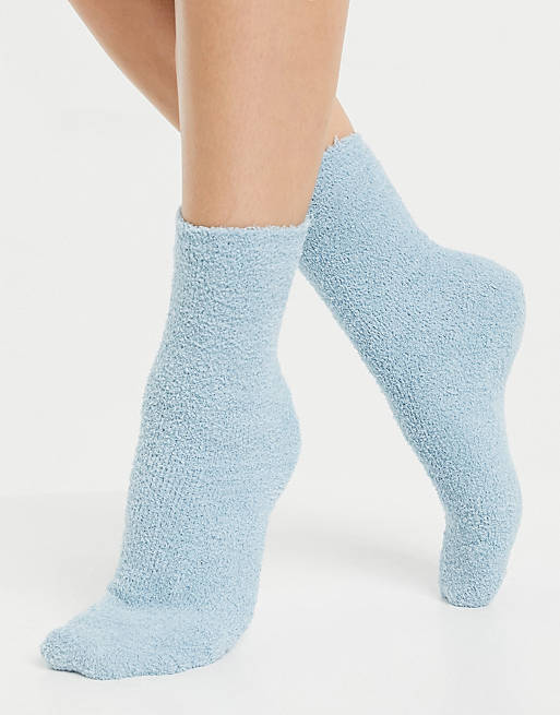 Got ready Ripen request Monki cozy fluffy knit socks in blue | ASOS