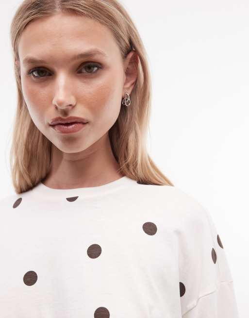 Monki - Cremefarvet oversized T-shirt med lange ærmer og polkaprikker, 3 af 4