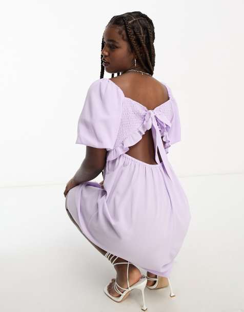 Monki crepe puff sleeve open back mini dress in lilac - view 1