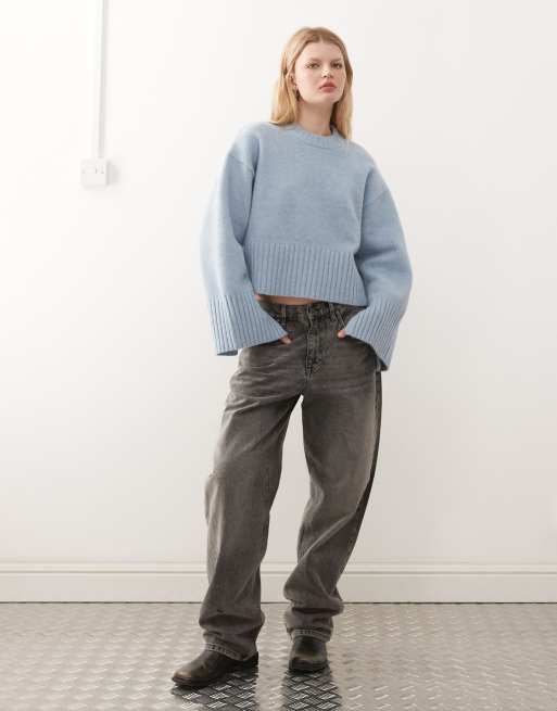 Monki crew neck knit sweater in dusty blue | ASOS