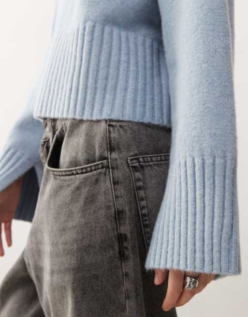 Monki crew neck knit sweater in dusty blue, 3 of 4